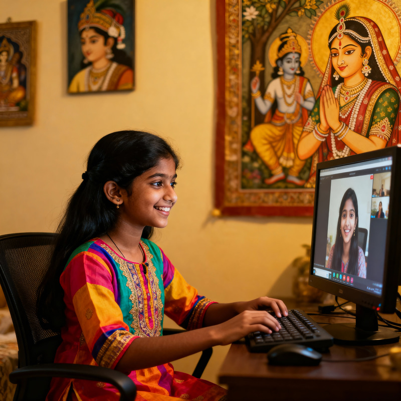 Young Indian Girl Video Chatting in Traditional Kurta Young Indian Girl Video Chatting in Traditional Kurta
