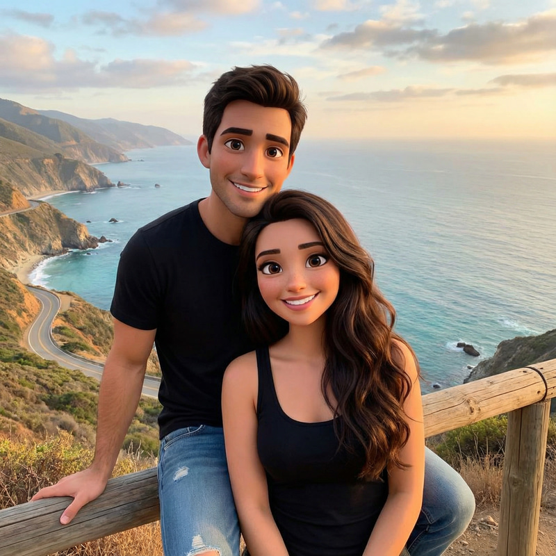Pixar Couple at Coastal Viewpoint - Smiles & Style Pixar Couple at Coastal Viewpoint - Smiles & Style