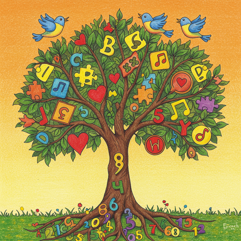 Colorful Pencil Drawing of a Unique Tree Colorful Pencil Drawing of a Unique Tree