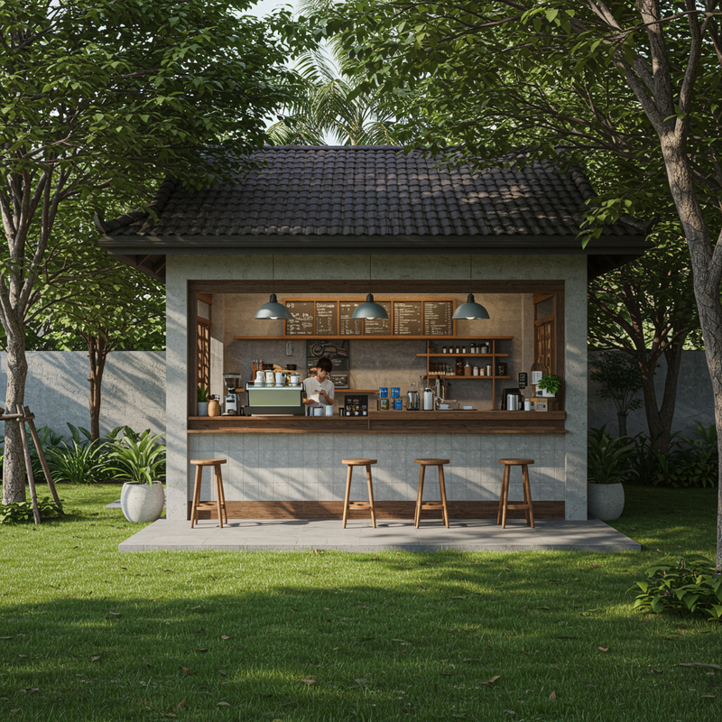 Minimalist Roadside Coffee Shop: Cool & Peaceful Afternoons