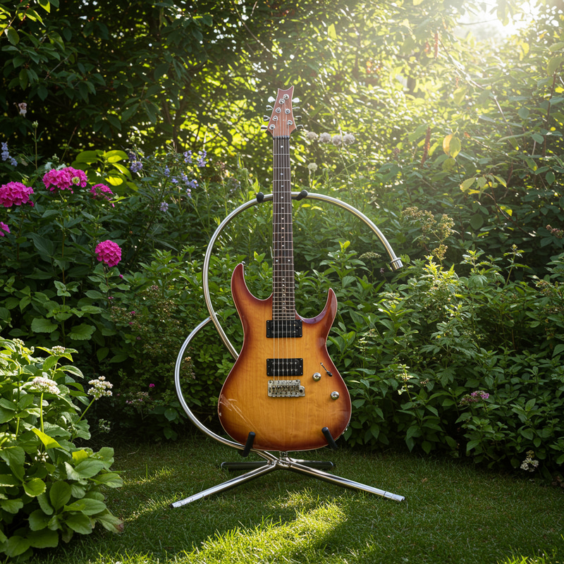 Creative Ibanez Guitar Stand in a Garden