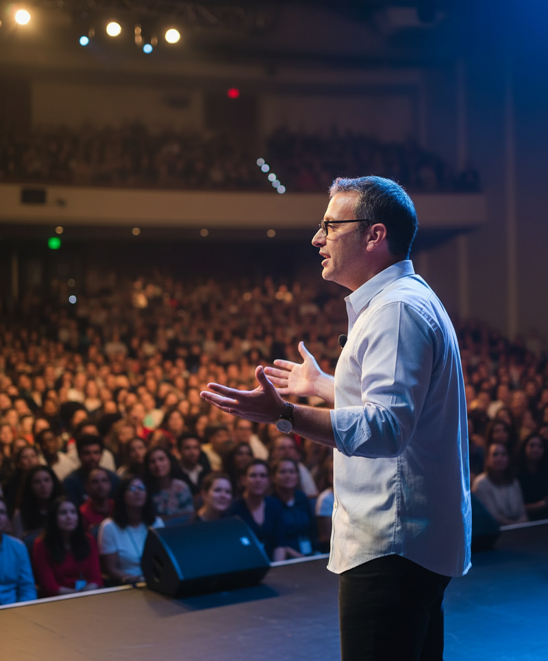 Charismatic Speaker Engaging Audience on Stage