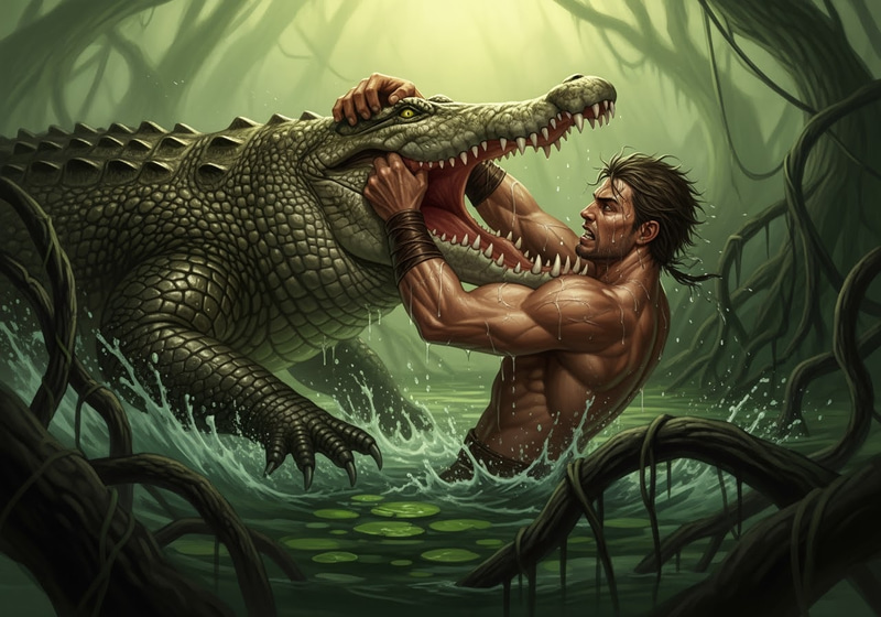 Epic Battle: Human vs Crocodile in a Swamp