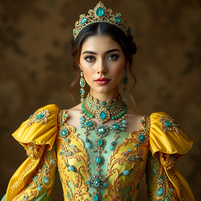 Exquisite Gold and Aqua Gown for Young Women Exquisite Gold and Aqua Gown for Young Women