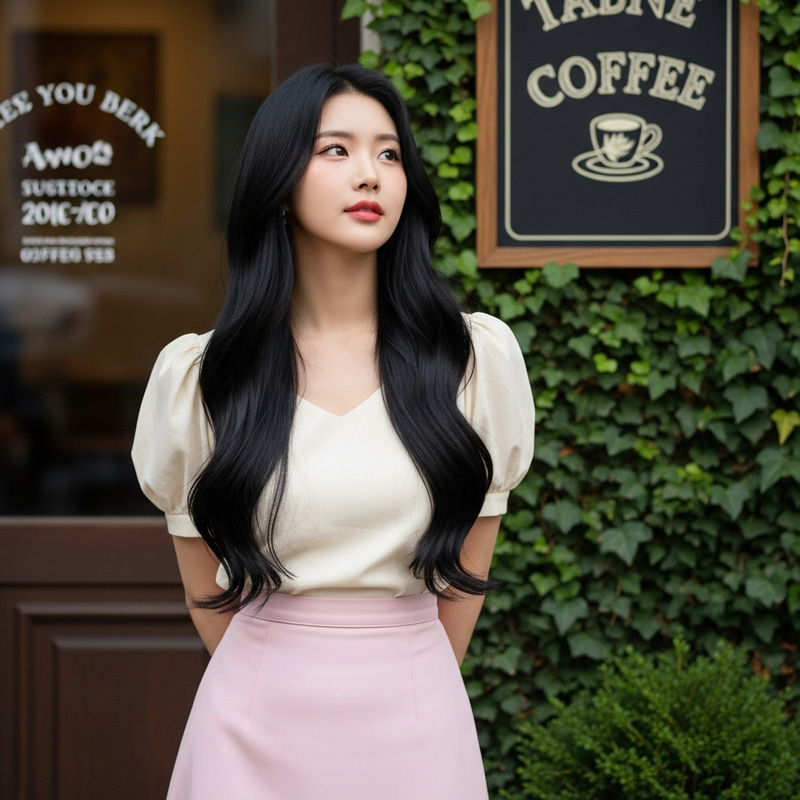 Stunning 24-Year-Old Korean Idol Outside Coffee Shop