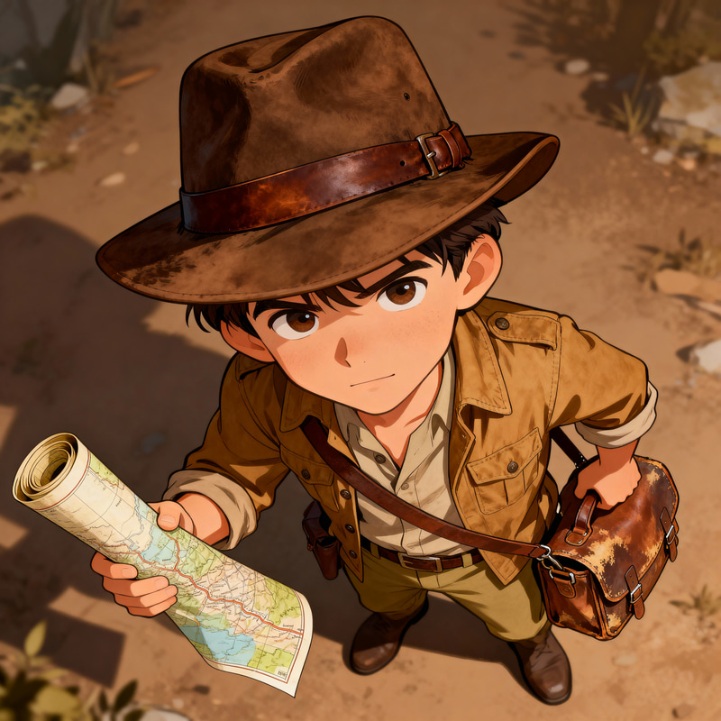 Topdown Explorer Character in Indiana Jones Style Hat Topdown Explorer Character in Indiana Jones Style Hat