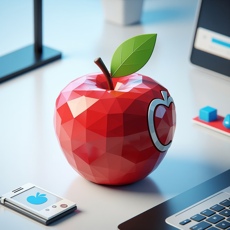 Sleek 3D Geometric Apple Icon for CRM Applications Sleek 3D Geometric Apple Icon for CRM Applications