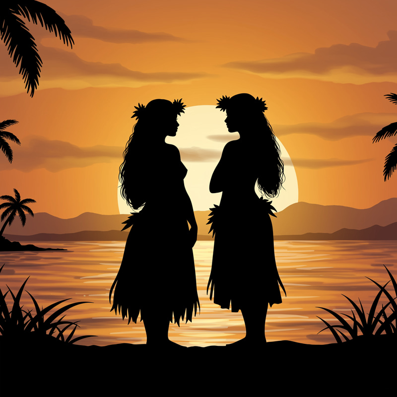 Silhouette Drawing of Polynesian Women Silhouette Drawing of Polynesian Women