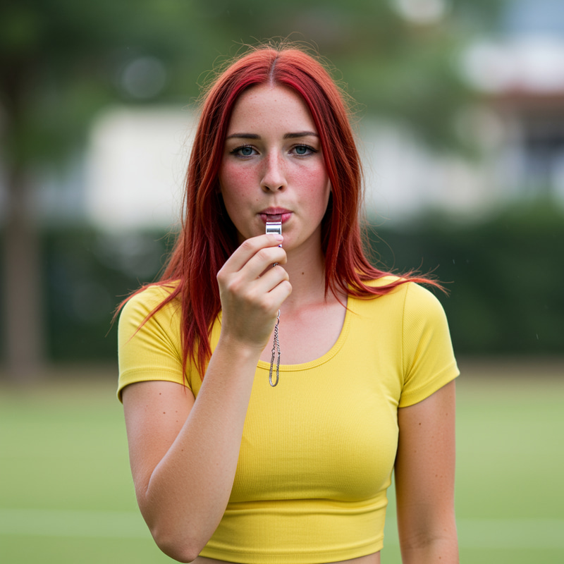 Woman Blowing a Whistle - Capture the Moment Woman Blowing a Whistle - Capture the Moment