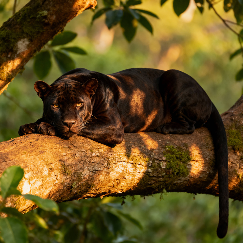 Relaxing Black Panther in a Tree Relaxing Black Panther in a Tree