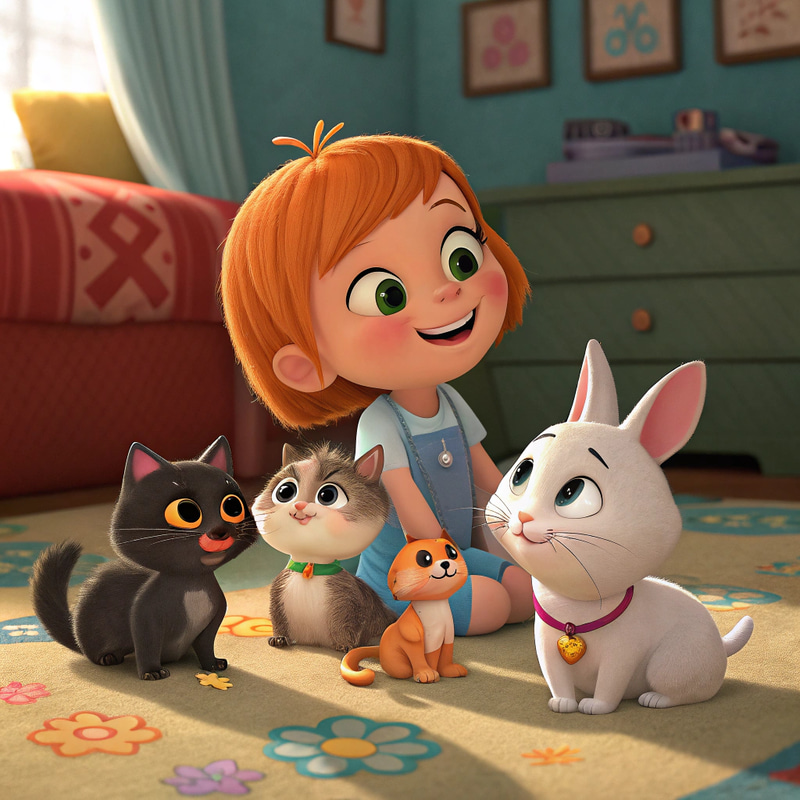 Disney Pixar Movie: Short-Haired Redhead with Cats Disney Pixar Movie: Short-Haired Redhead with Cats