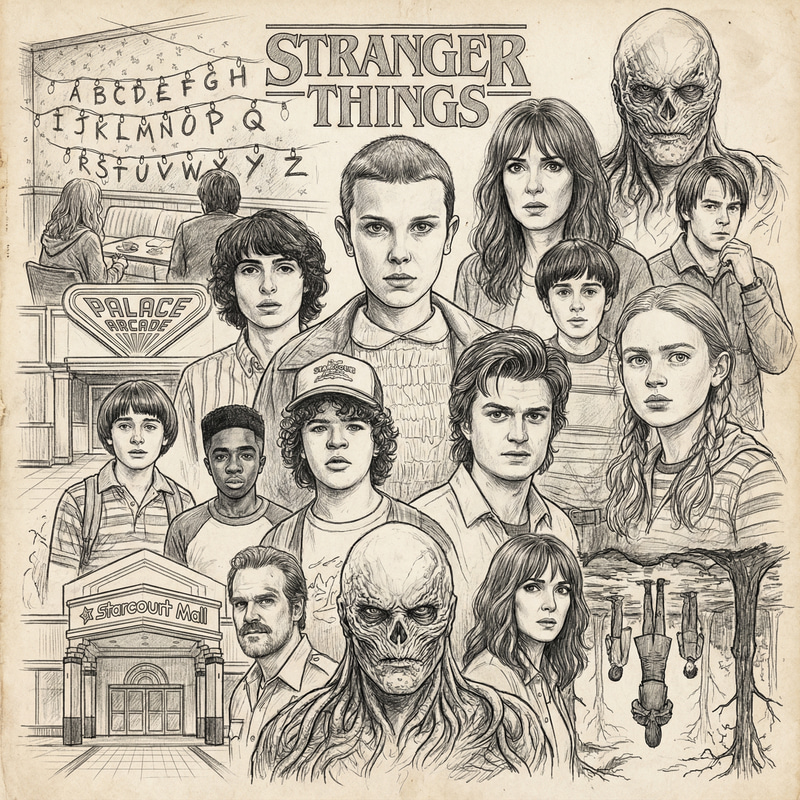 Stunning Stranger Things Pencil Character Collage Stunning Stranger Things Pencil Character Collage