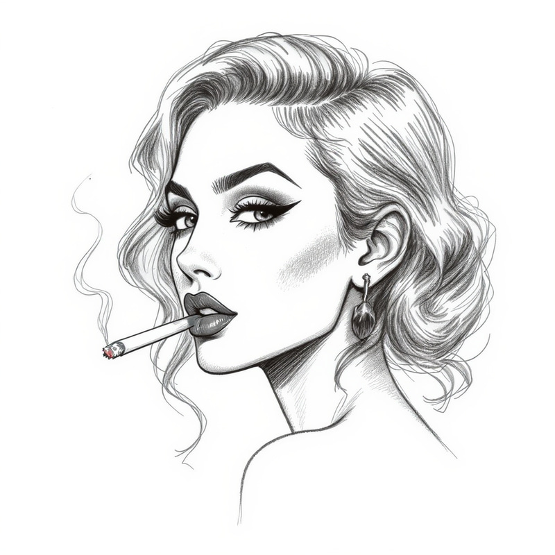 Expressive Black and White Female Profile Sketch Expressive Black and White Female Profile Sketch