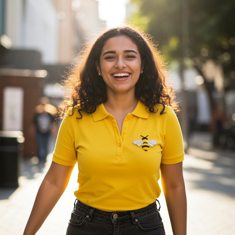 Confident Middle Eastern Woman in Yellow Shirt