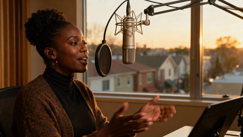 Black Woman Recording in Home Studio Black Woman Recording in Home Studio