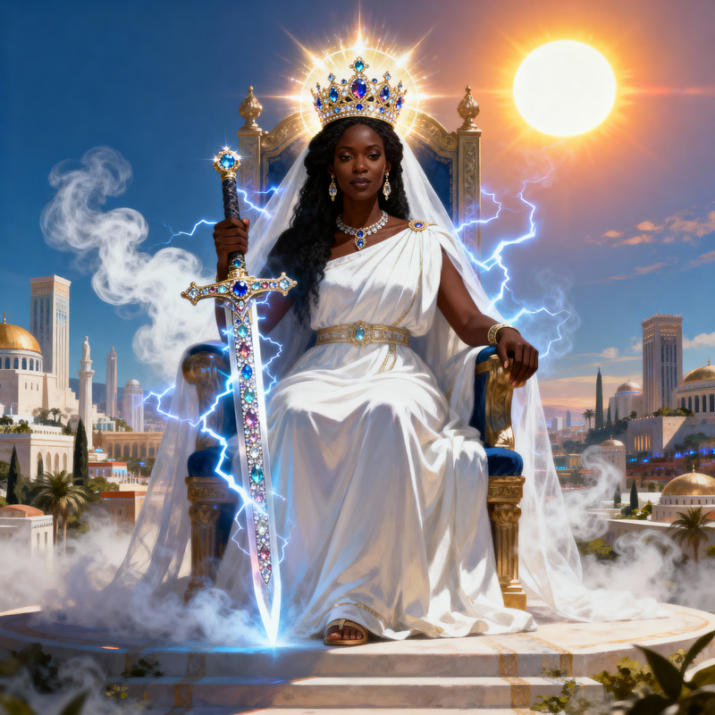 Regal Black Woman on Throne: A Symbol of Utopia