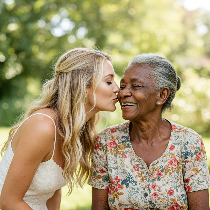 Powerful Embrace: Young Blonde & Elderly Black Woman Powerful Embrace: Young Blonde & Elderly Black Woman