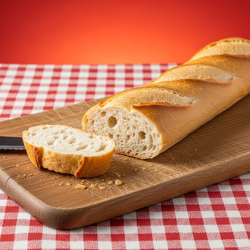 Fresh French Baguette on Cutting Board