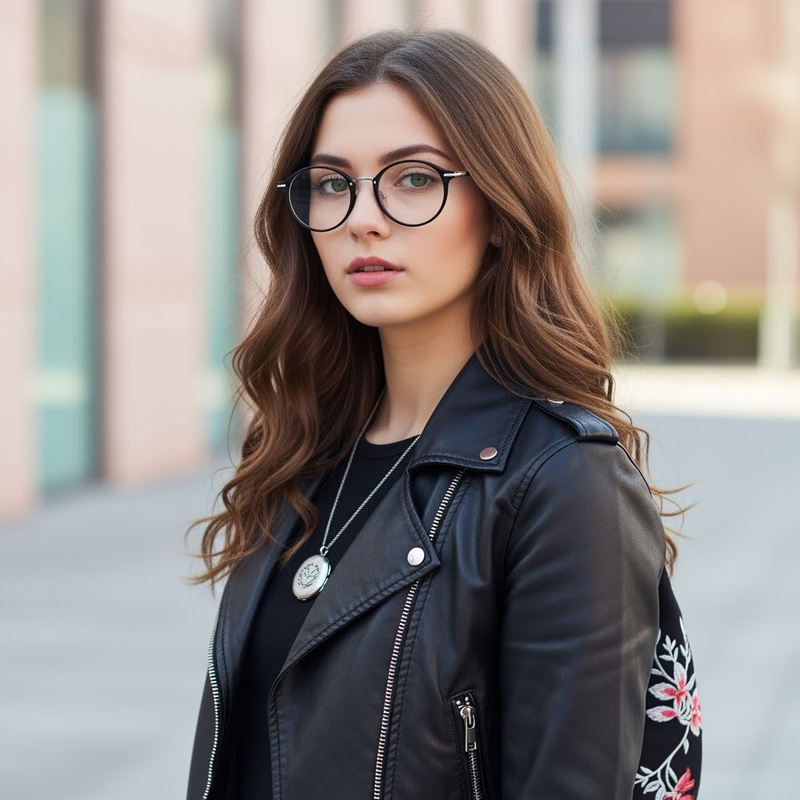 Stylish Girl with Wavy Hair and Glasses Stylish Girl with Wavy Hair and Glasses
