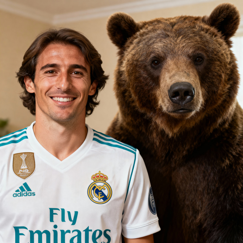 Man with Bear in Real Madrid Jersey Man with Bear in Real Madrid Jersey