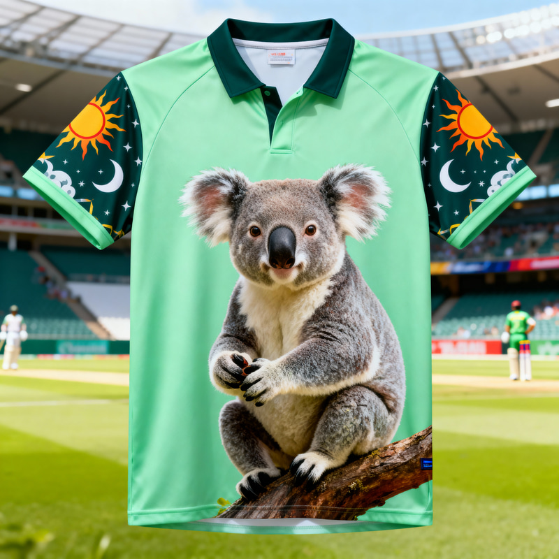 Light Green Cricket Jersey with Koala Design Light Green Cricket Jersey with Koala Design