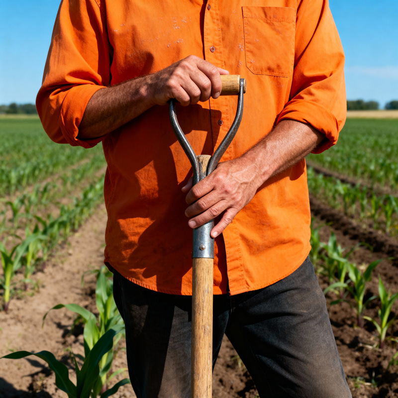 Orange Shirt Farmer with Shovel Orange Shirt Farmer with Shovel