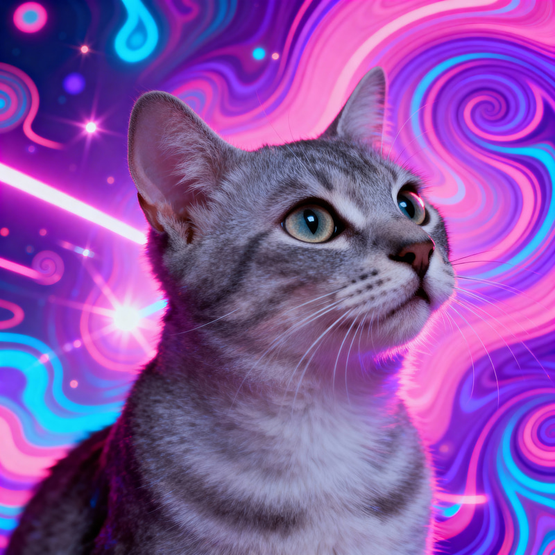 Psychedelic Cat Art: Colorful Head & Shoulders Psychedelic Cat Art: Colorful Head & Shoulders