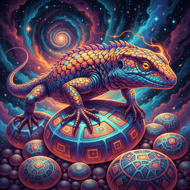 Radiant Lizard on Fractal Stones | Psychedelic Art