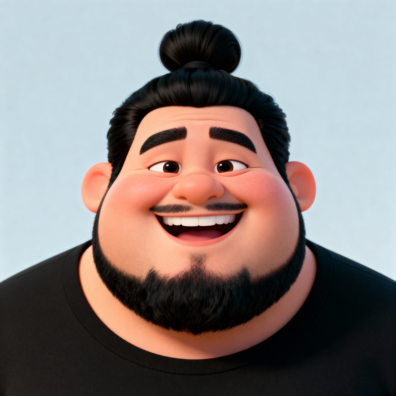 Pixar Style Head Shot of a Happy Chubby Man