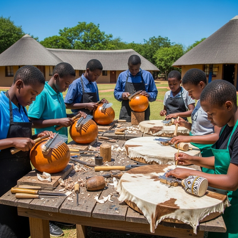 Zimbabwean Students Crafting Traditional Instruments Zimbabwean Students Crafting Traditional Instruments