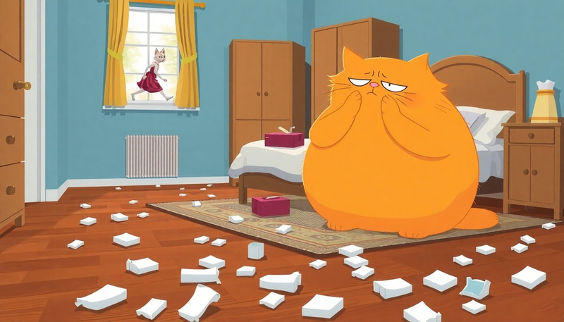 Fat Orange Cat Crying in Blue Room Fat Orange Cat Crying in Blue Room