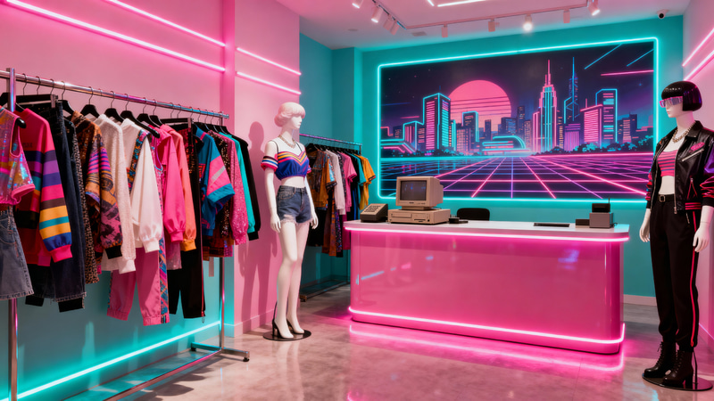 Beautiful Retrowave Clothing Store - Interior Design