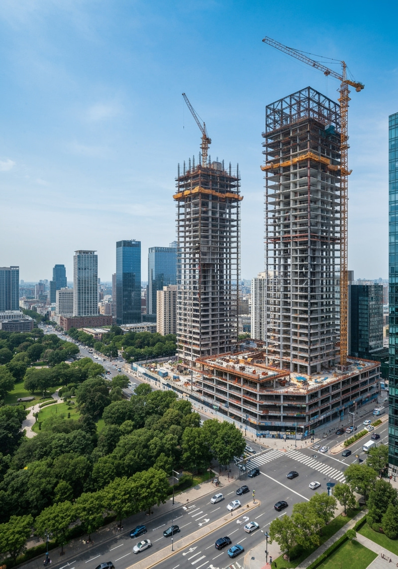 City Construction with Scenic Backdrop City Construction with Scenic Backdrop