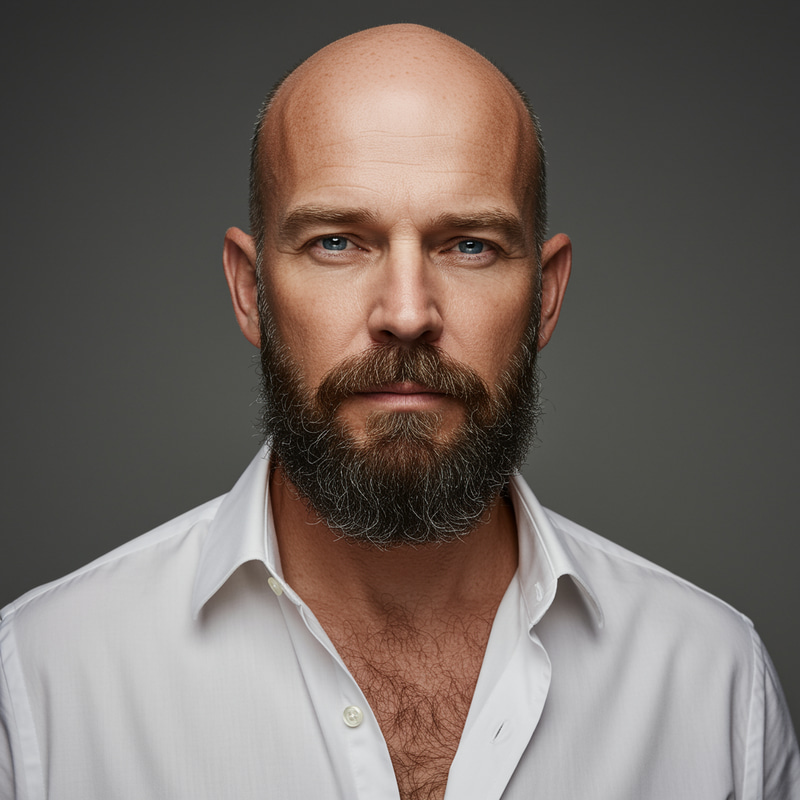 Stylish Bald Men with Trimmed Beards