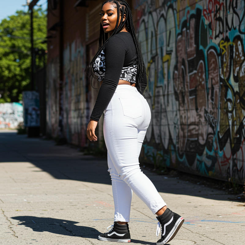 Stylish Curvy Black Urban Woman in Sneakers Stylish Curvy Black Urban Woman in Sneakers