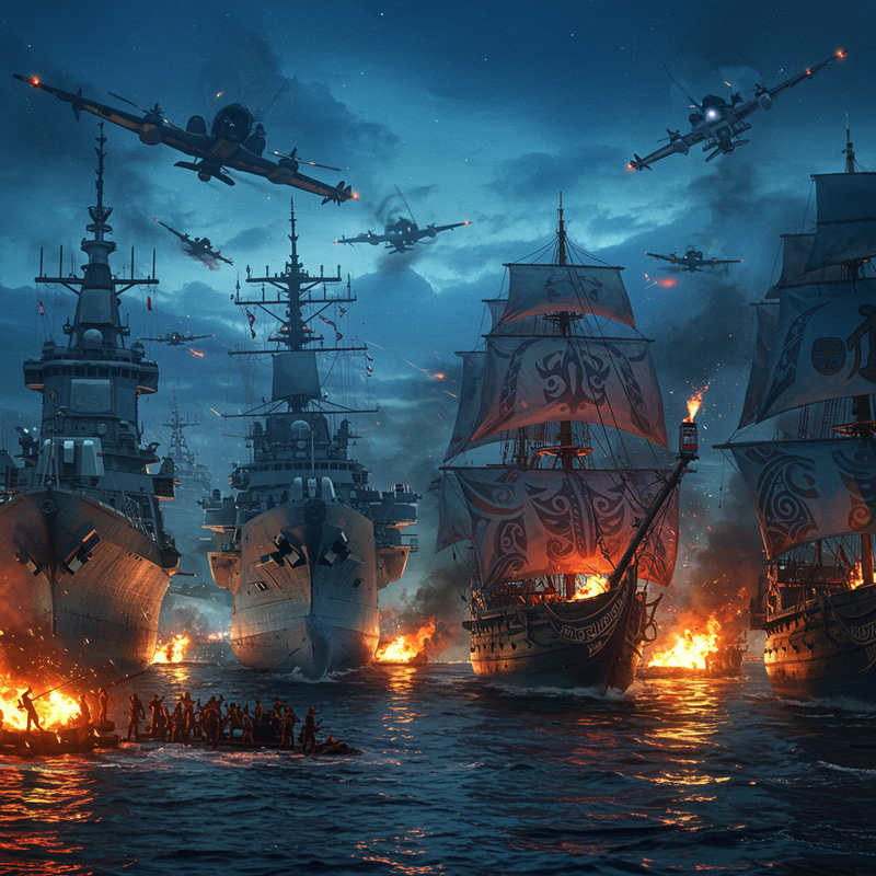 Epic Naval Fleet Storms Auckland at Night Epic Naval Fleet Storms Auckland at Night