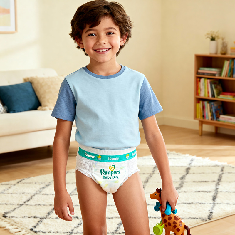9-Year-Olds in Pampers Baby Dry Diapers