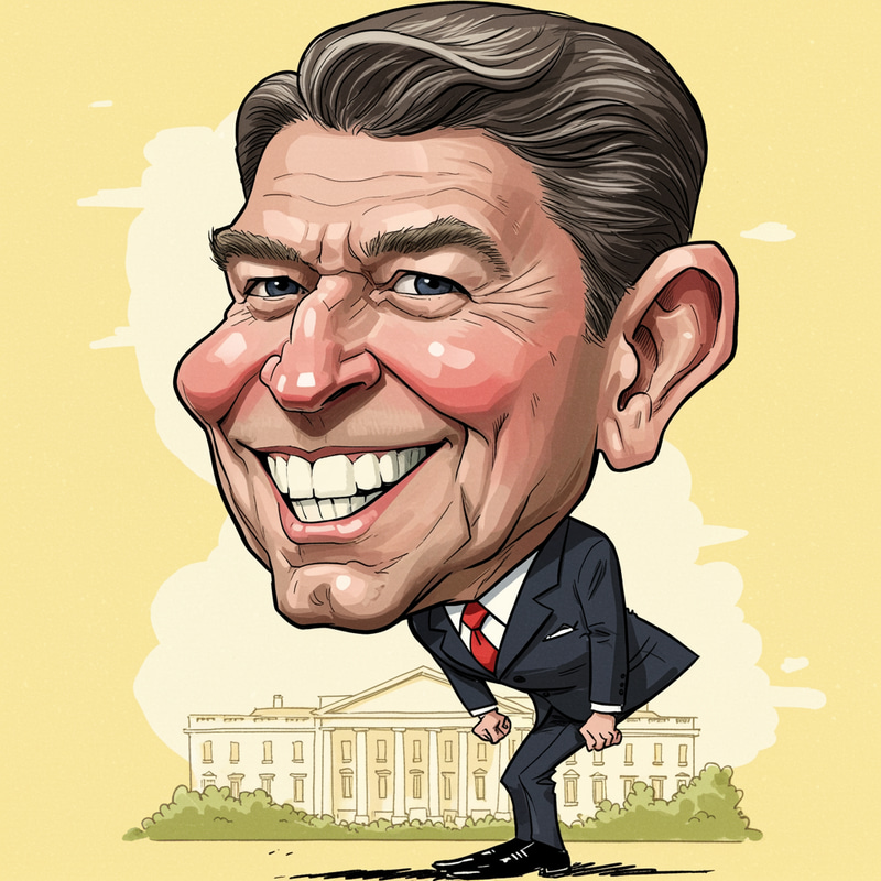 Funny Ronald Reagan Caricature - Big Head, Small Body Funny Ronald Reagan Caricature - Big Head, Small Body