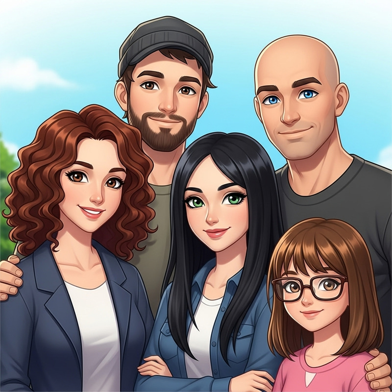 Vibrant Animated Family of Five