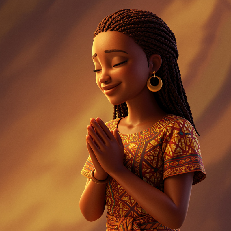 Animated Black Woman Praying - Spiritual Serenity Animated Black Woman Praying - Spiritual Serenity