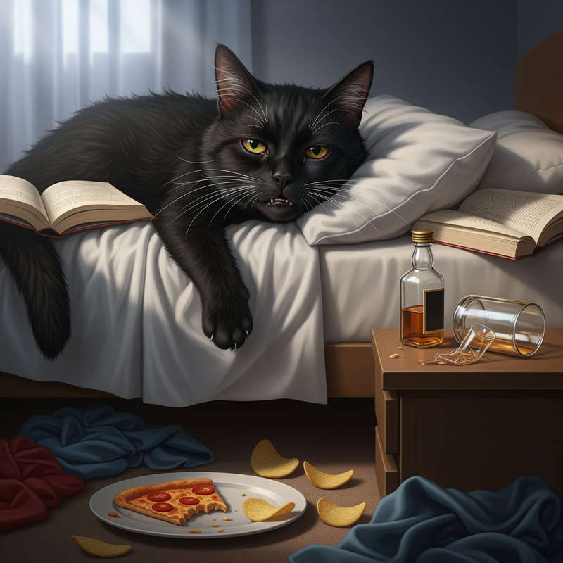Black Cat with Hangover: A Feline's Struggle Black Cat with Hangover: A Feline's Struggle