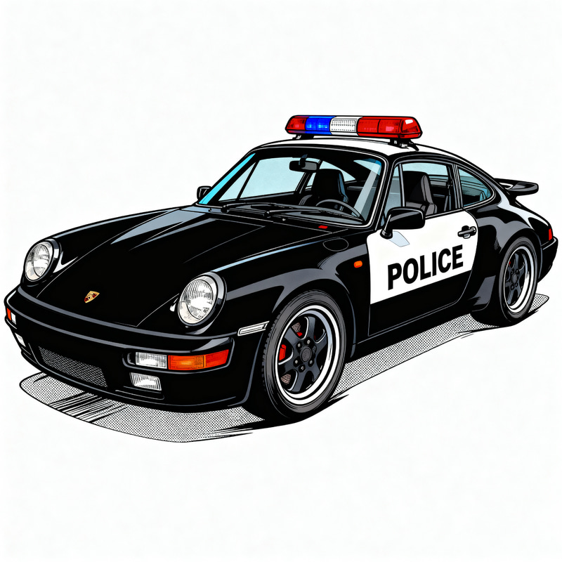 Police-Themed Black Porsche 911 Vector Art