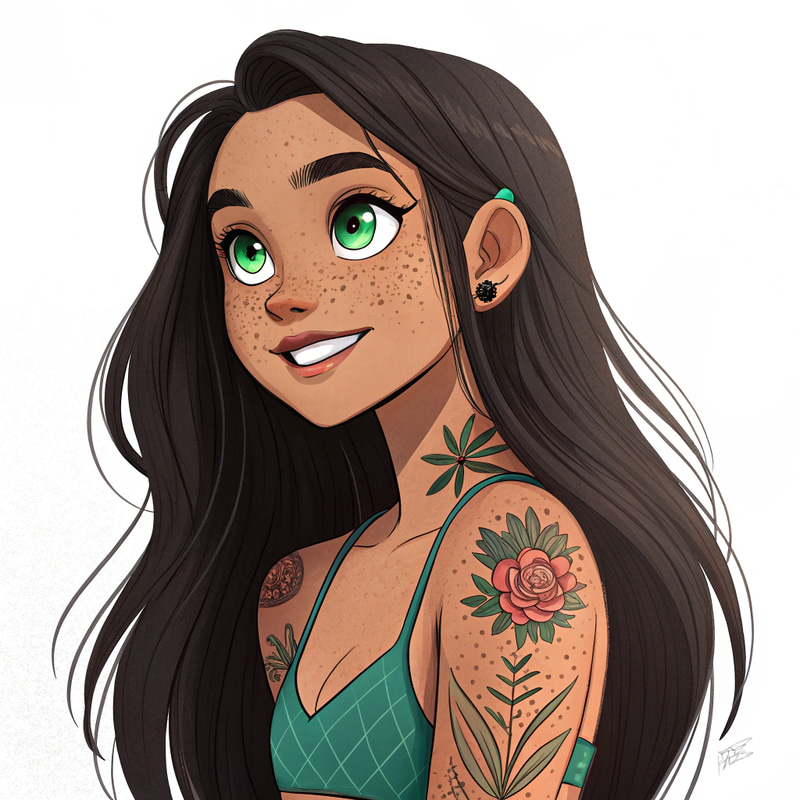 Young Woman with Aqua Eyes and Tattoos