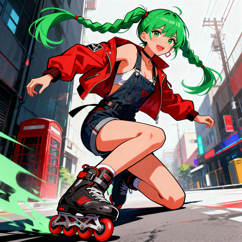 Cool Anime Girl in Street Fashion with Roller Skates Cool Anime Girl in Street Fashion with Roller Skates