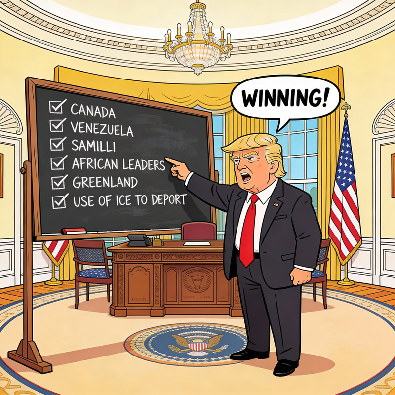 Trump's Oval Office Cartoon: Policies and Insults