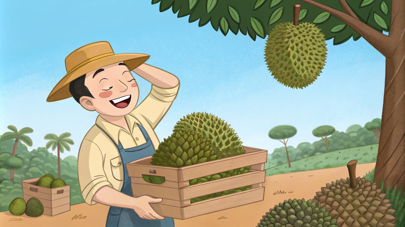 Pixar Style Cartoon Farmer with Durian Fruit Pixar Style Cartoon Farmer with Durian Fruit