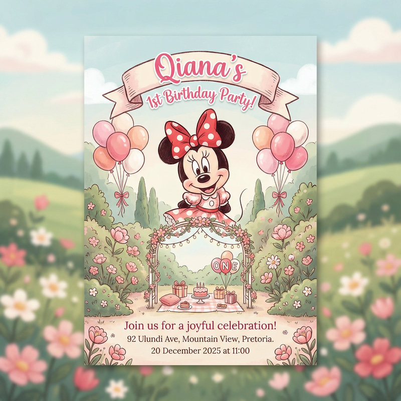 Qiana's Whimsical Minnie Mouse Birthday Invitation