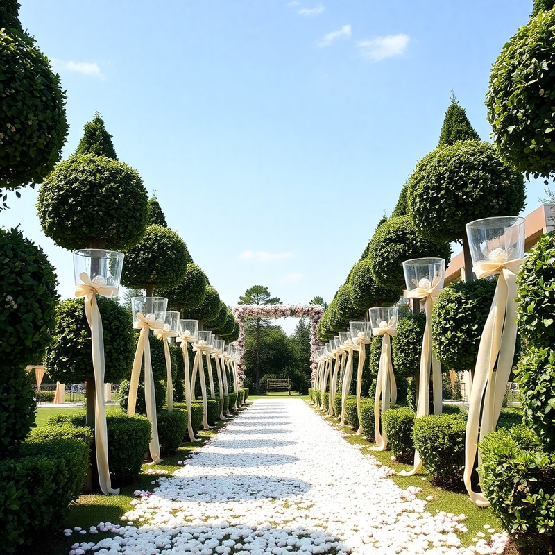 Elegant Wedding Aisle Topiaries & Greenery Decor Elegant Wedding Aisle Topiaries & Greenery Decor