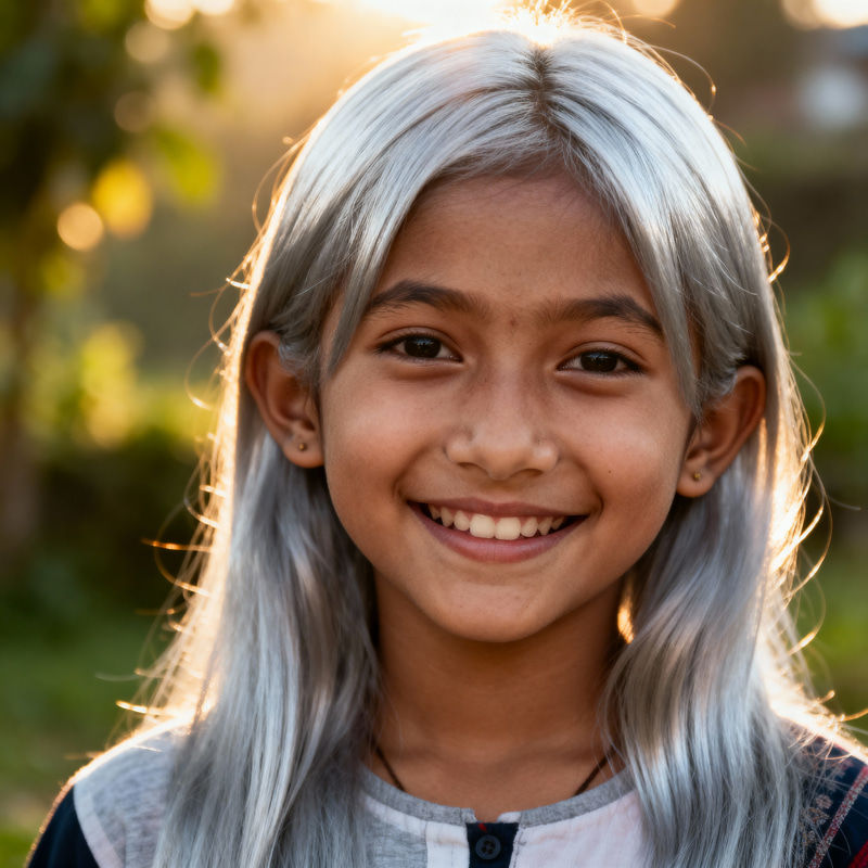 Cheerful Nepali Girl with Silver Hair Cheerful Nepali Girl with Silver Hair