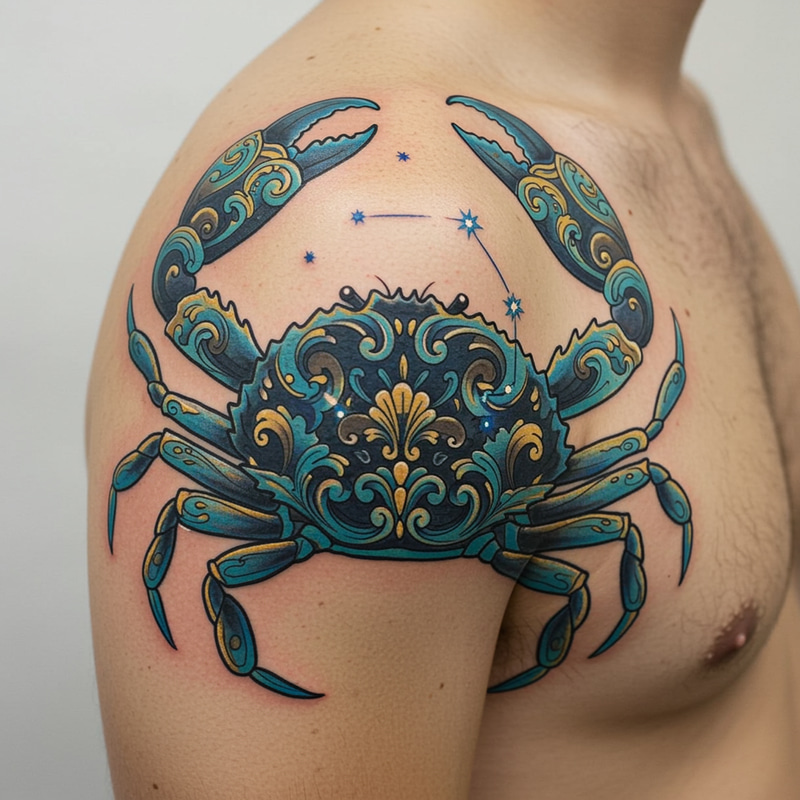 Sicilian Cancer Zodiac Shoulder Tattoo Design Sicilian Cancer Zodiac Shoulder Tattoo Design